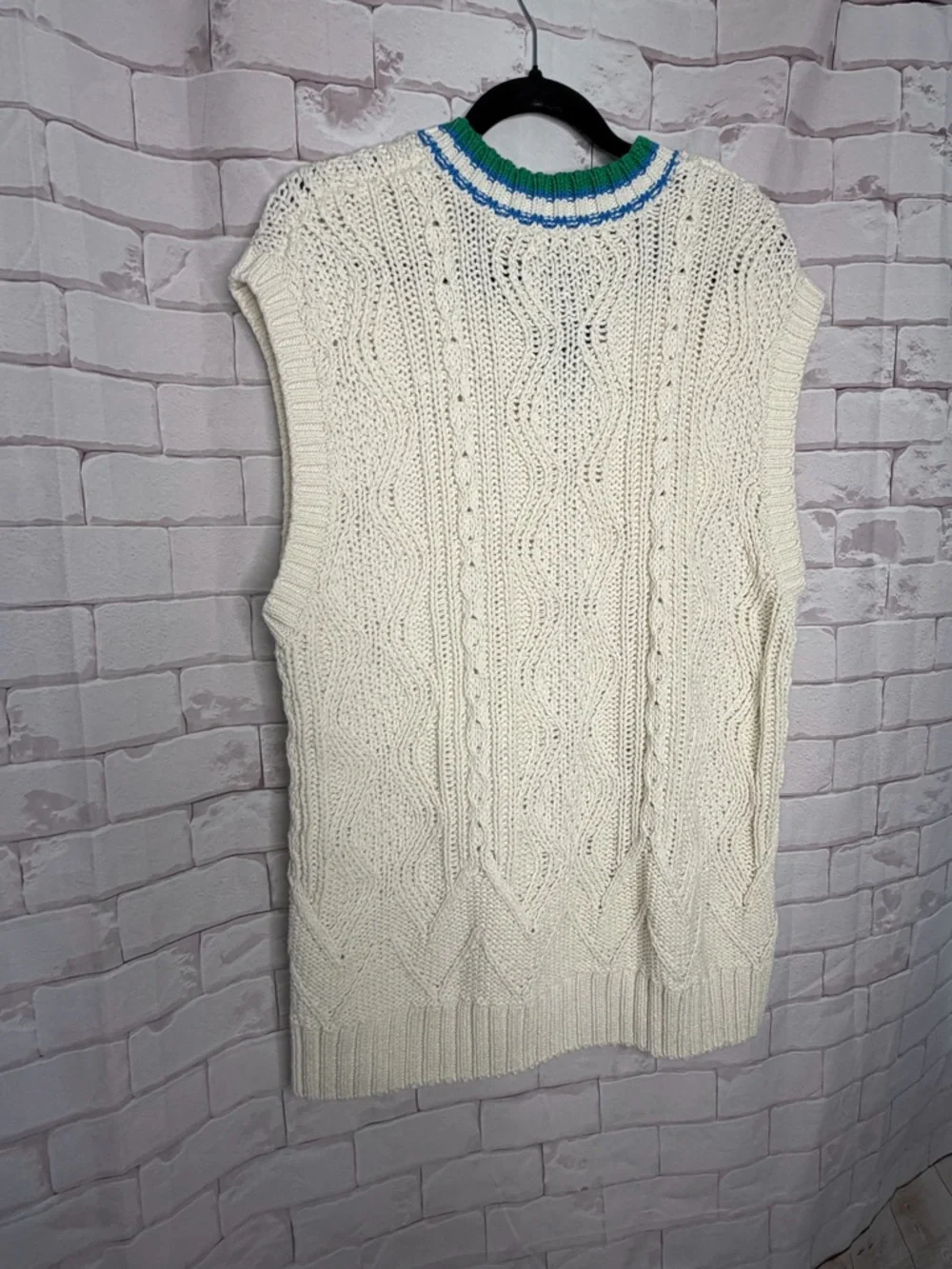 Zara Cream Cable Knit Sweater Vest V-Neck Preppy Varsity Chunky Knit Cottagecore